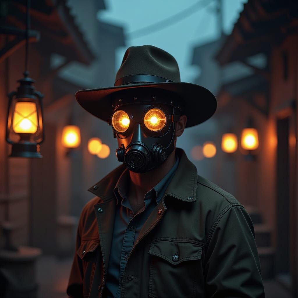 Nostalgic Retro-Futuristic Scene with Vintage Lanterns