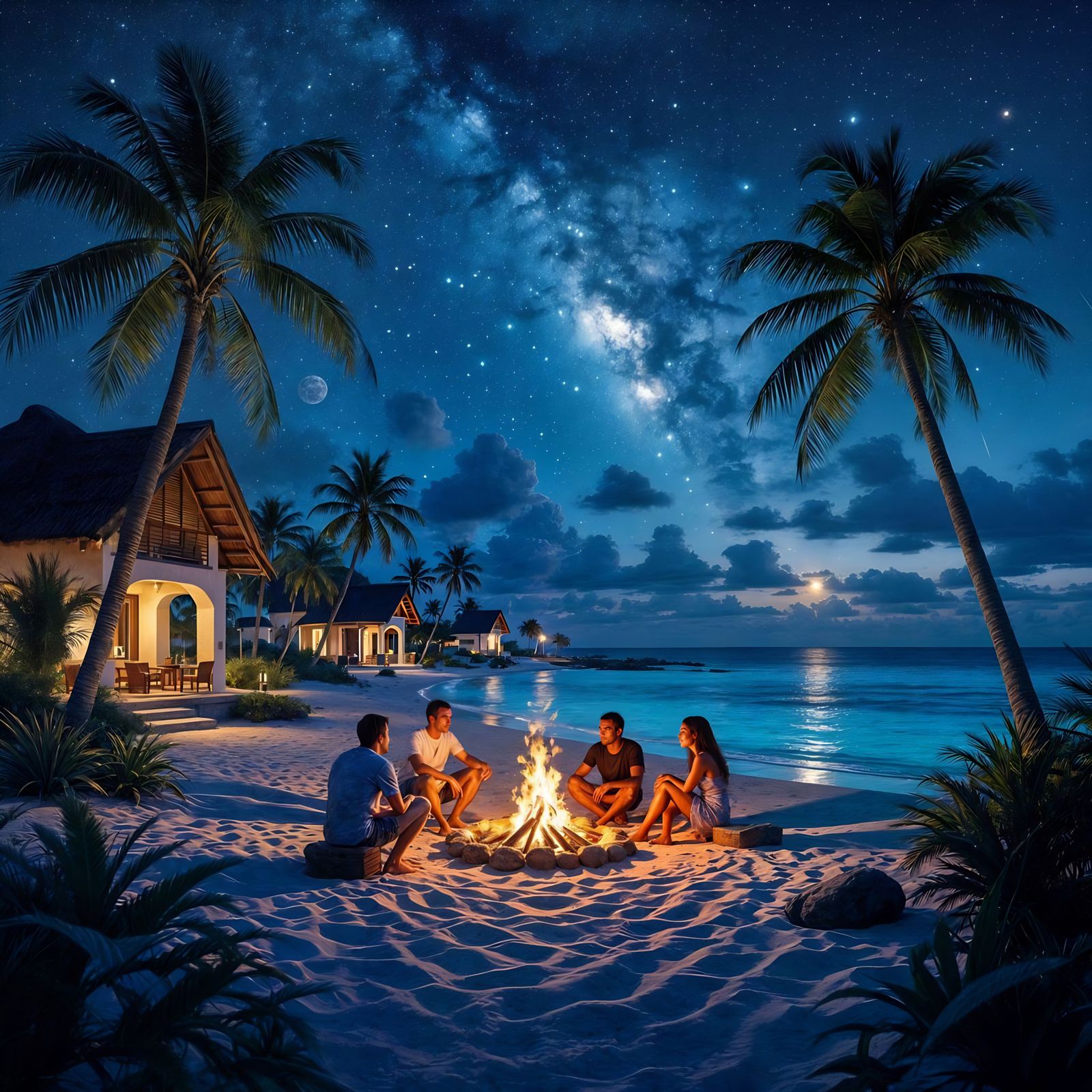 Bonfire on Kralendijk Beach: Digital Matte Painting