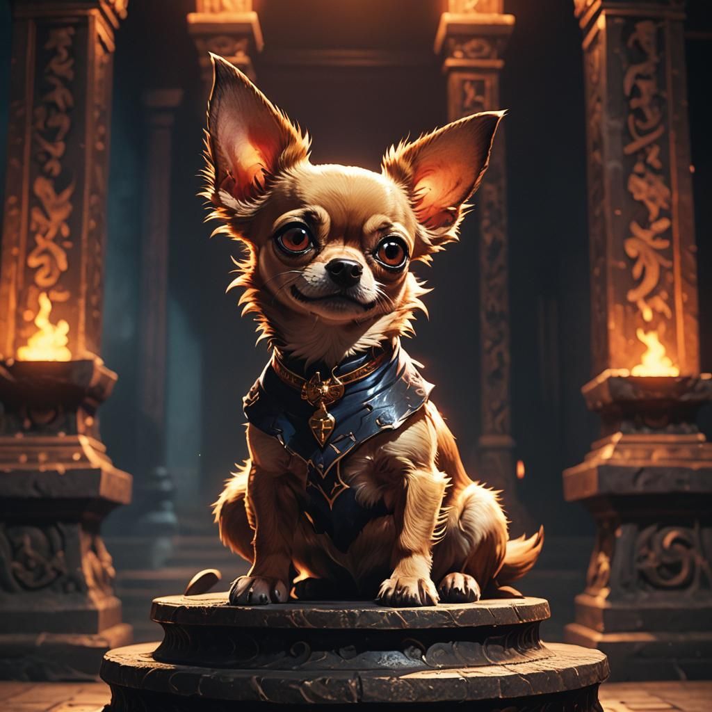 Demon Chihuahua in Dark Temple, Anime Style
