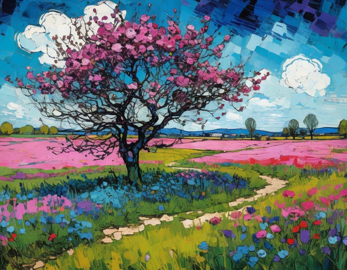 Grunge Spring Bloom in Vibrant Pop Art