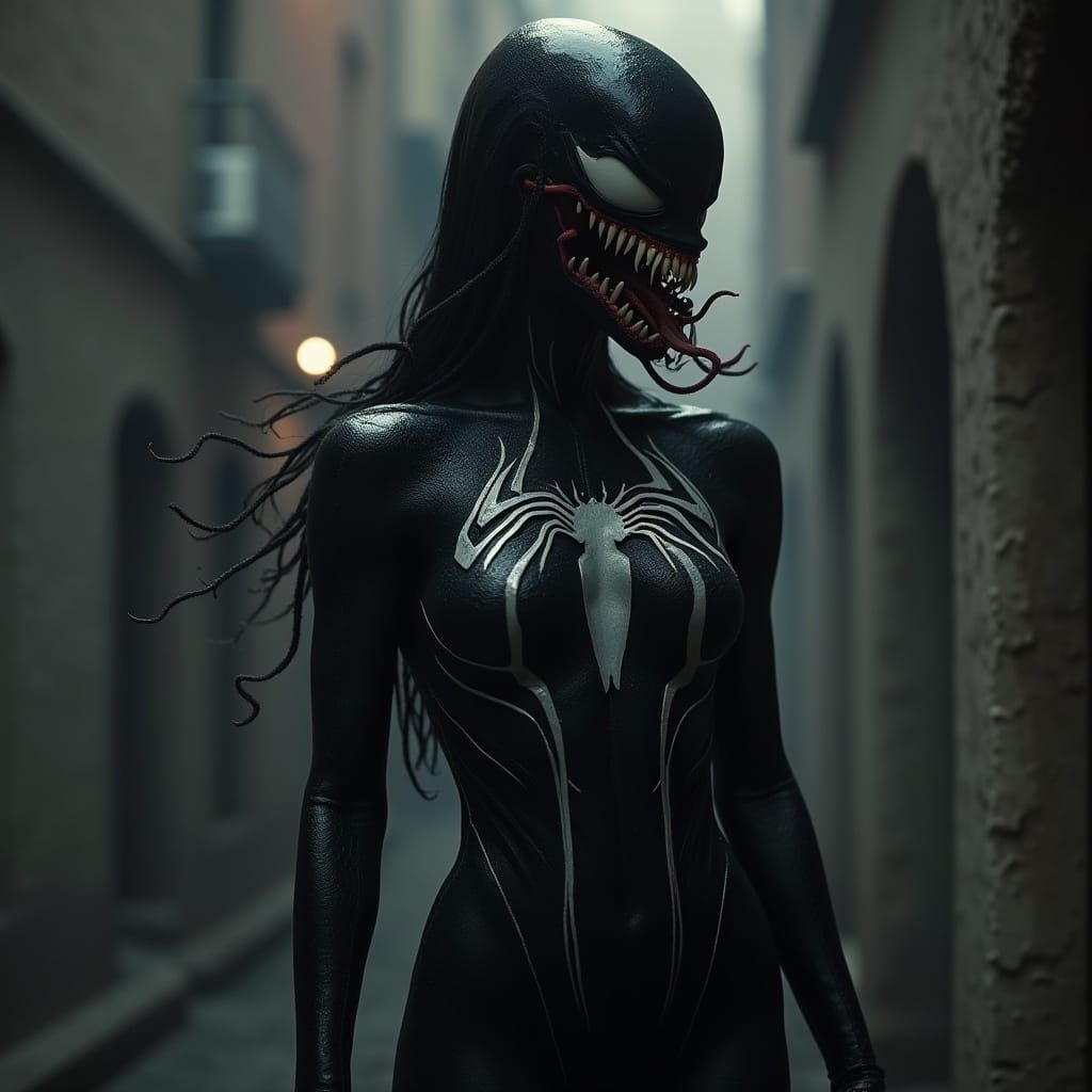 Hyperrealistic Dark Heroine in Cyberpunk Style