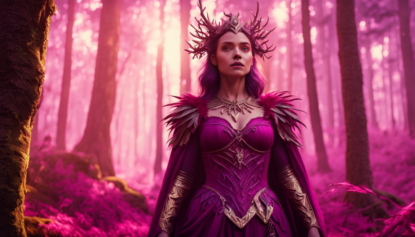 Vibrant Magenta Fantasy in a Mystical Forest