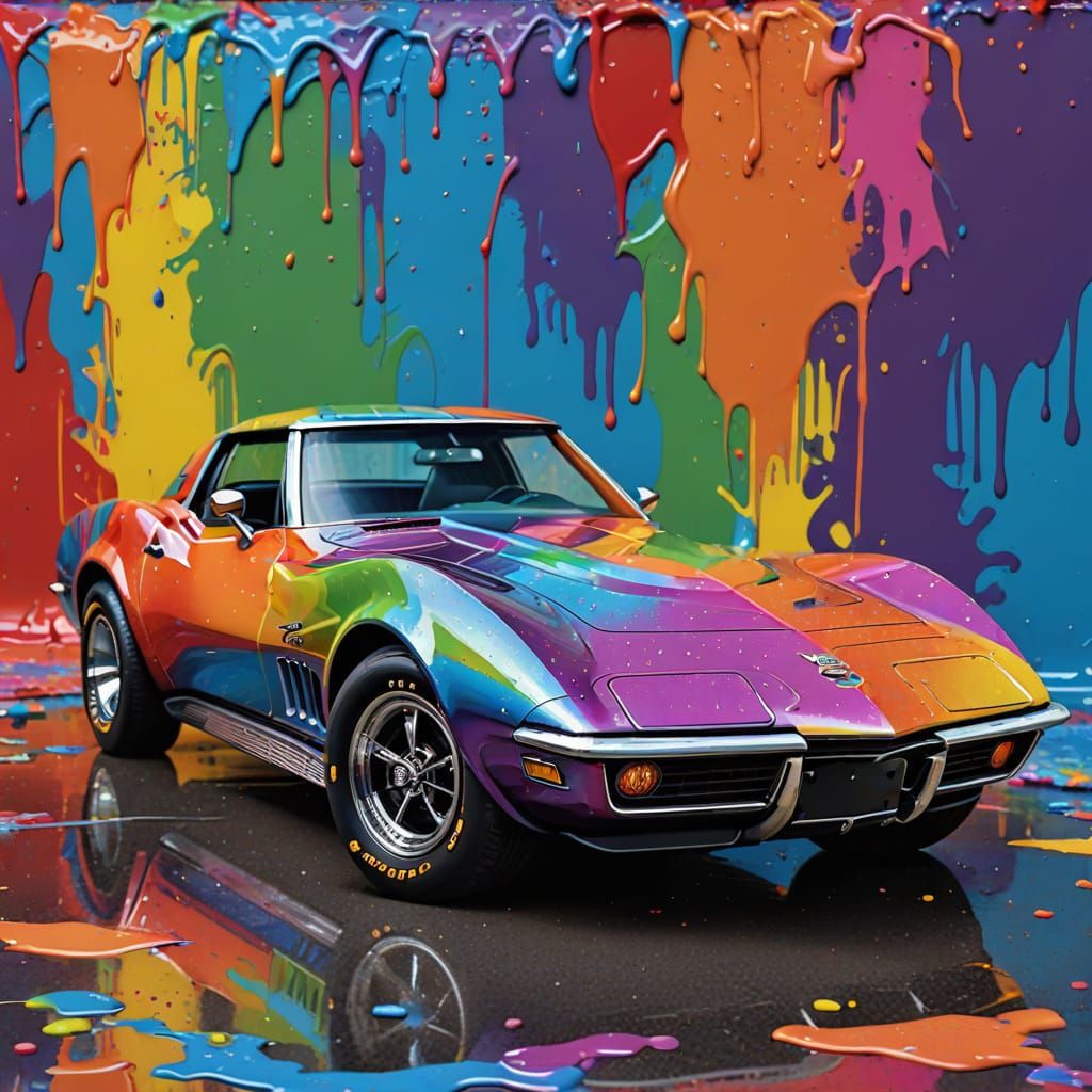 Rainbow Corvette in Pop Art Style