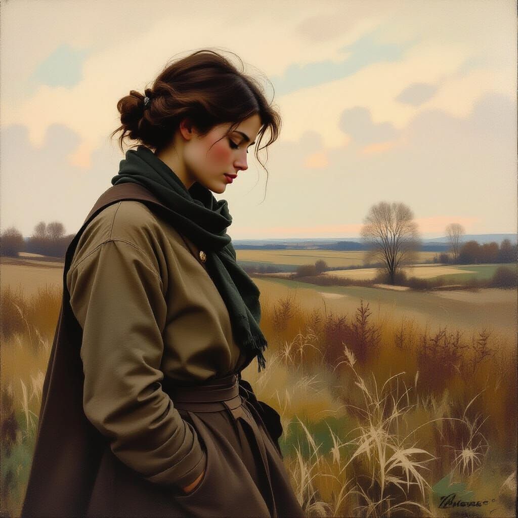 Contemplative Figure in Somber, Realistic Style