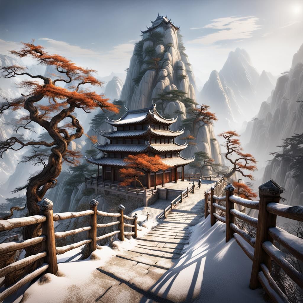 Hua Shan Path: Photorealistic Chinese Concept Art