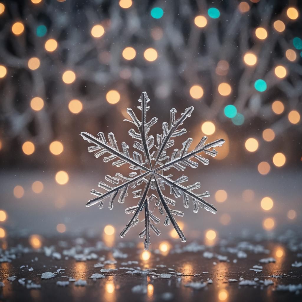 Glistening Snowflake Macro with Bokeh Lights