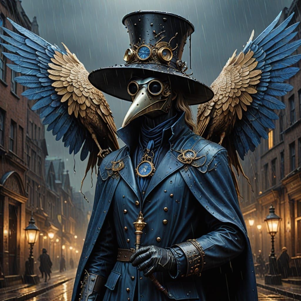 Steampunk Plague Doctor with Winged Valkyrie