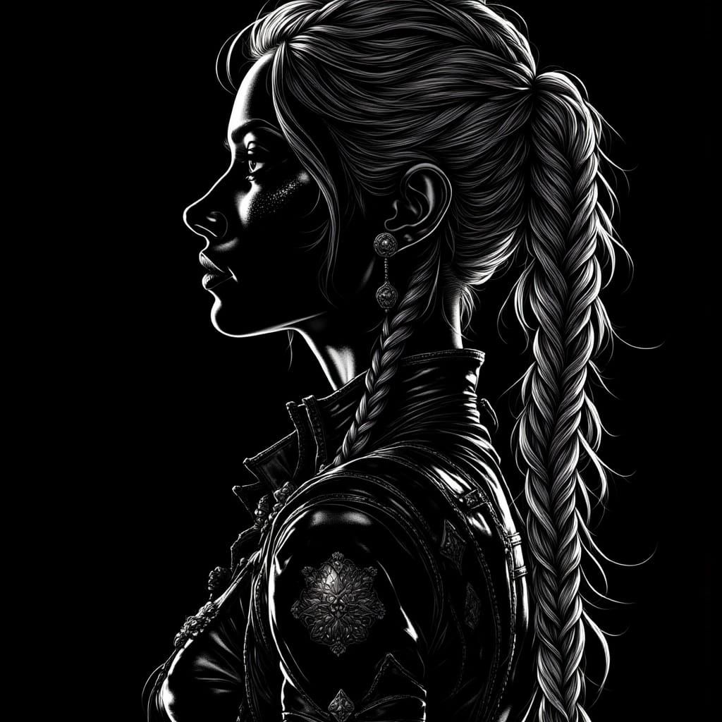 Elegant Elf Woman Line Art Portrait