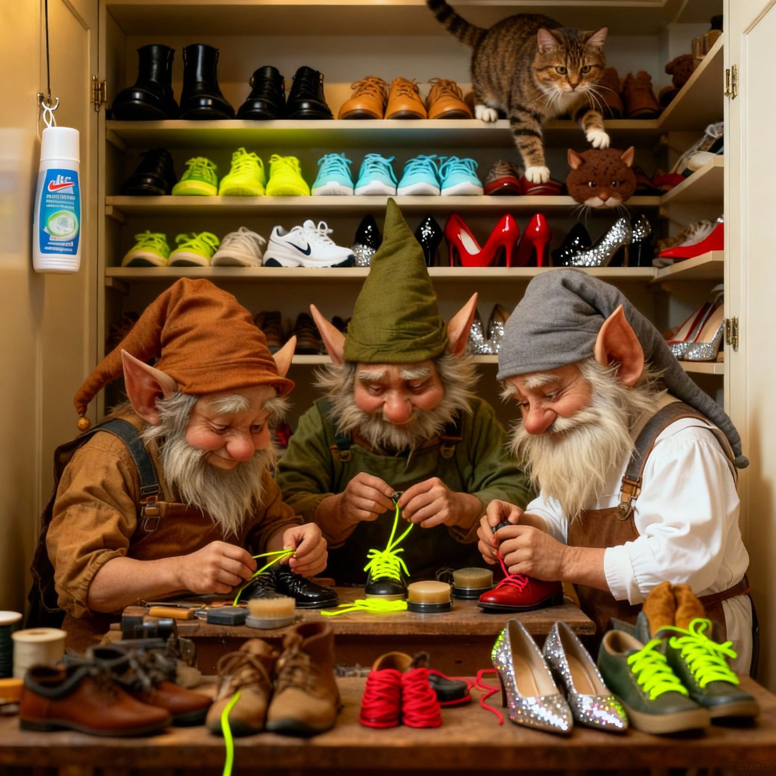 Brownies Mending Shoes in Golden Light