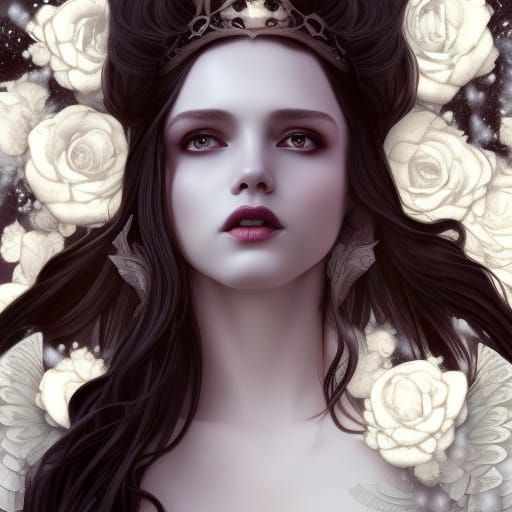 Gothic Angel Princess on Rose Throne, Hyperdetailed Art