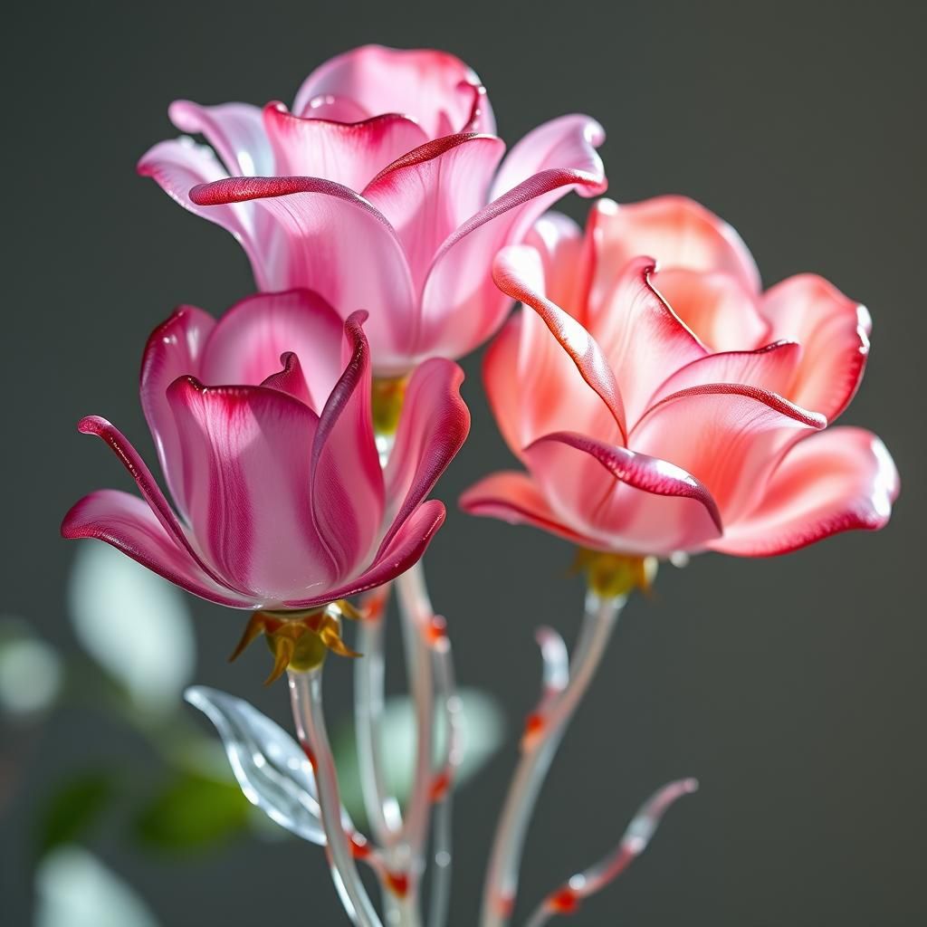 Intricately Crafted Glass Roses in Art Nouveau Style