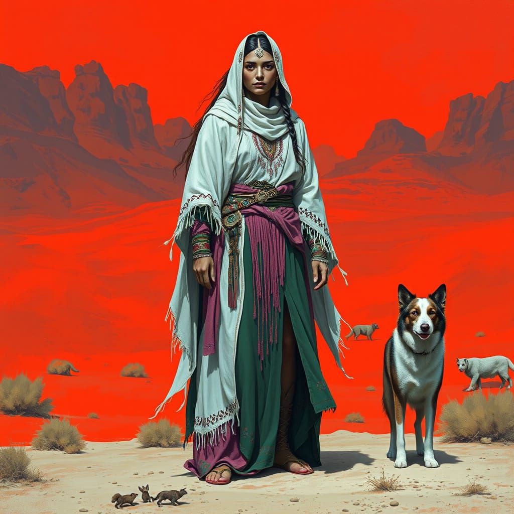 Mystical Desert Shaman with Loyal Companions