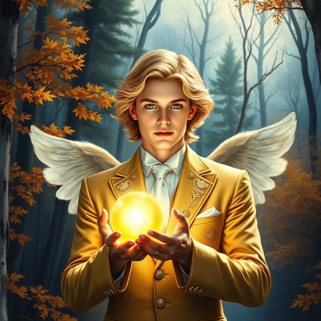 Golden Angelic Gentleman in Autumn New England Forest