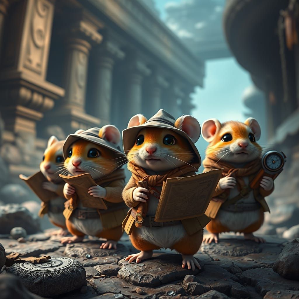 Explorer Gerbils in Temple, Fantasy Concept Art
