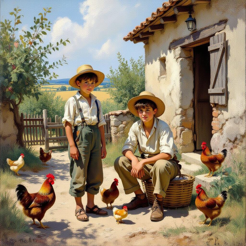 Brothers on a Farm, Inspired by Corot and Millet