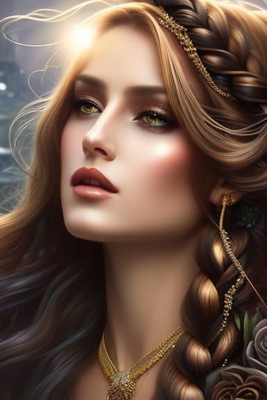 Braided Brunette: Hyperdetailed Ethereal Portrait