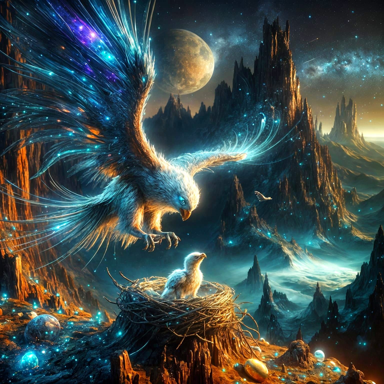 Sci-Fi Alien Eagle Returns to Mountain Nest