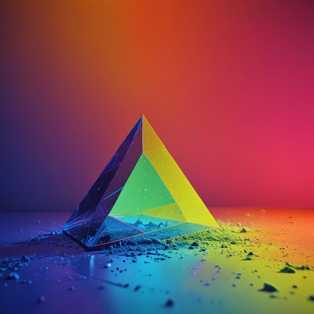 Vibrant Geometric Sculpture Under Ultraviolet Light