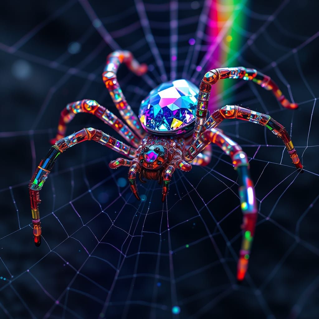 Iridescent Jewel Spider Spinning Rainbow Silk Webs
