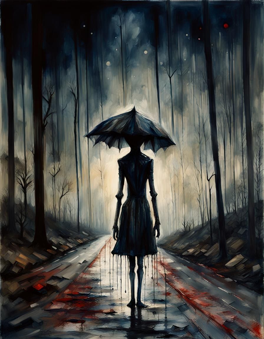 Existential Xenomorph Crying on a Lonely Road