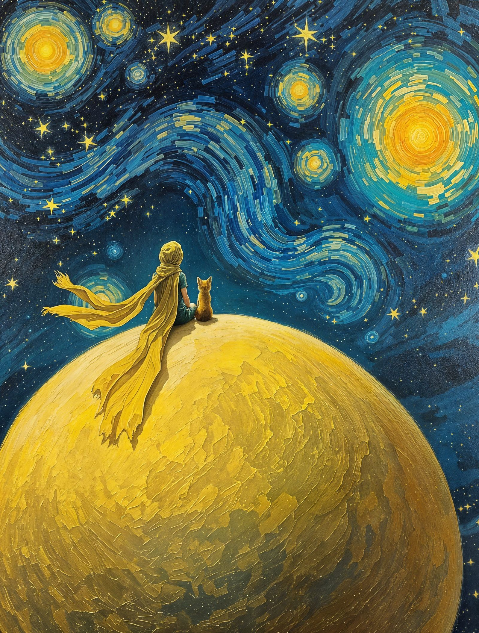 Mysterious Figure Contemplates Cosmic Beauty in Impasto Styl...