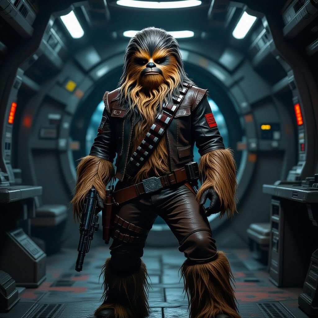 Gritty Space Pirate in Industrial Interior