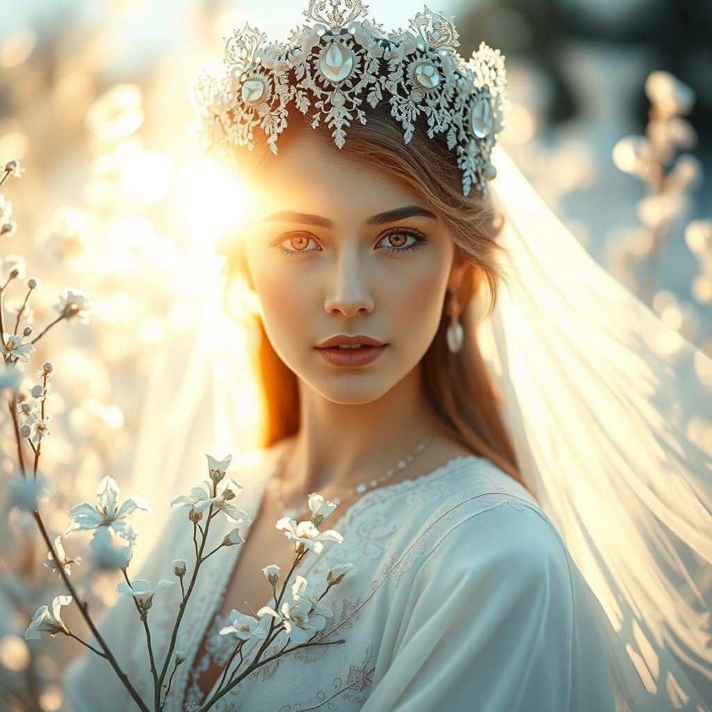 Fantastical Realism Portrait of a Young Woman in Crystal Dia...