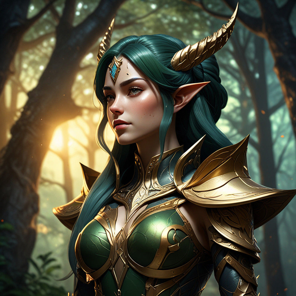 Regal Elf Queen in Dark Fantasy Forest