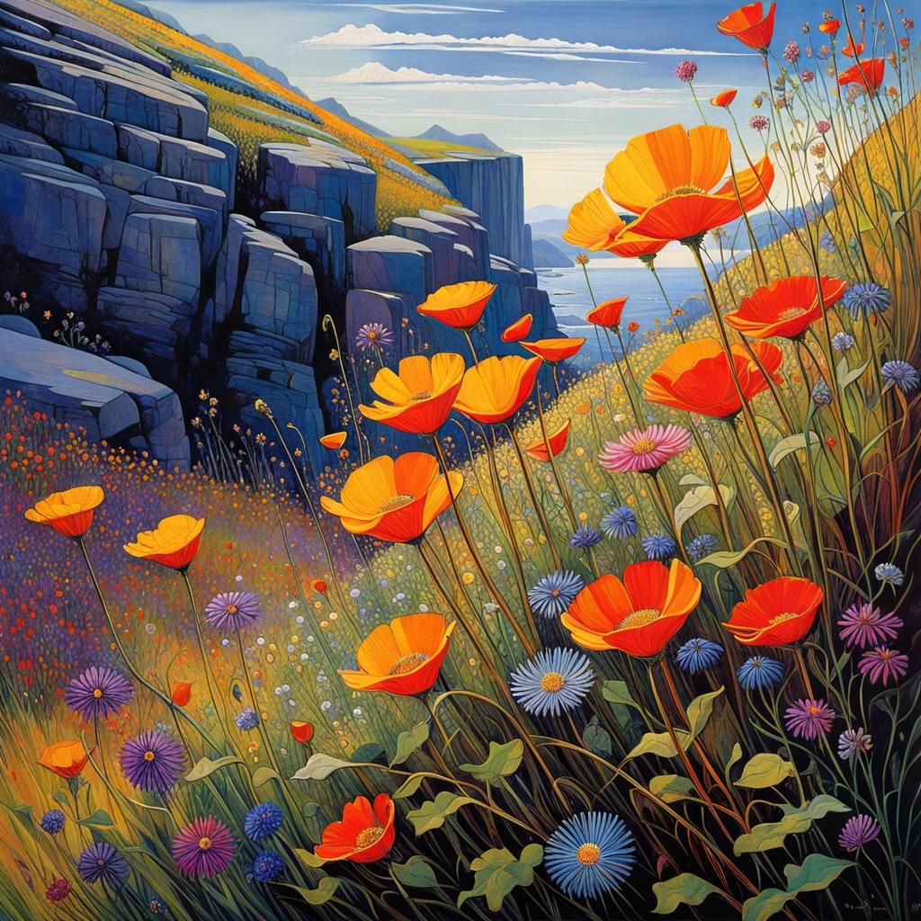 Wildflower Path in Art Nouveau Style