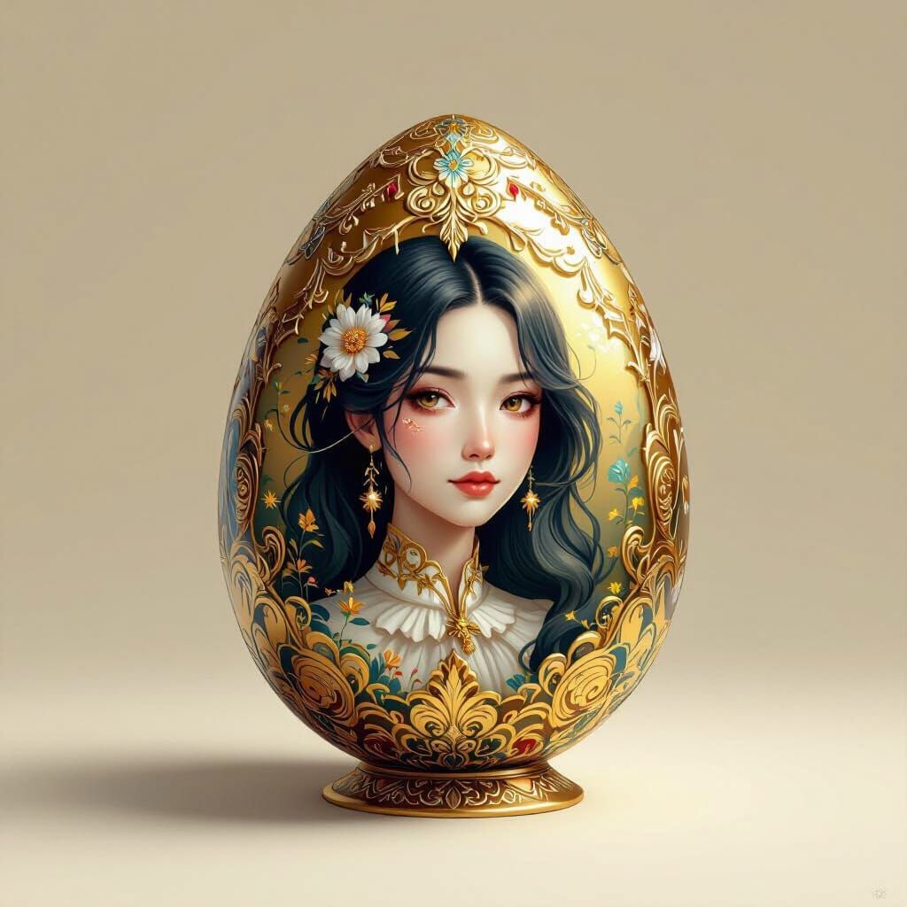 Golden Egg Portrait in Digital Painting Style