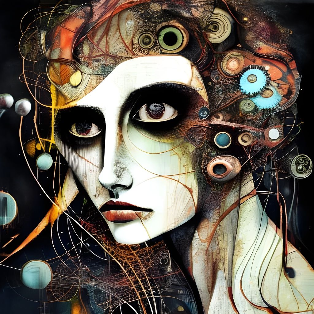 Surreal Woman Portrait with Geometric and Organic Elements