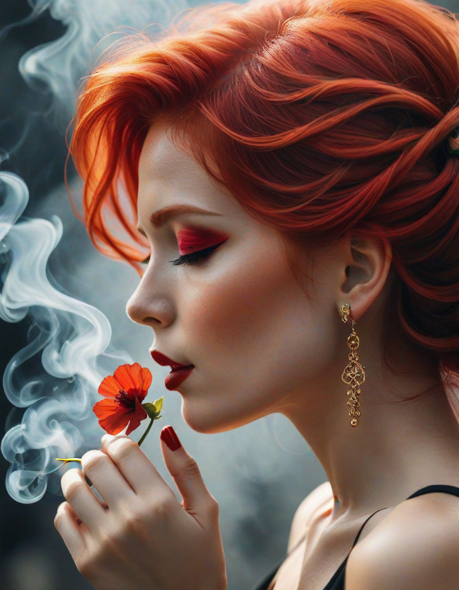 Red Silhouette in Smoke Contour