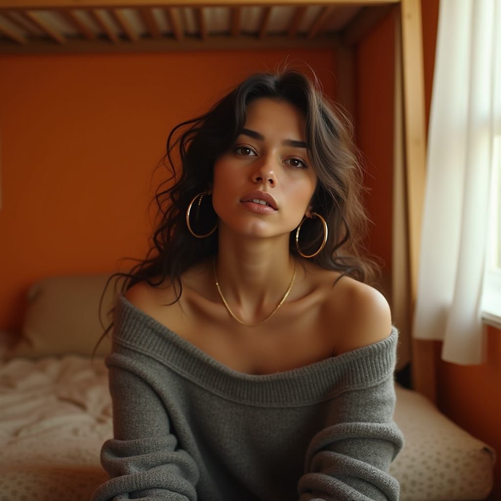 Cozy Woman in Warmly Lit Room, Art Nouveau Style