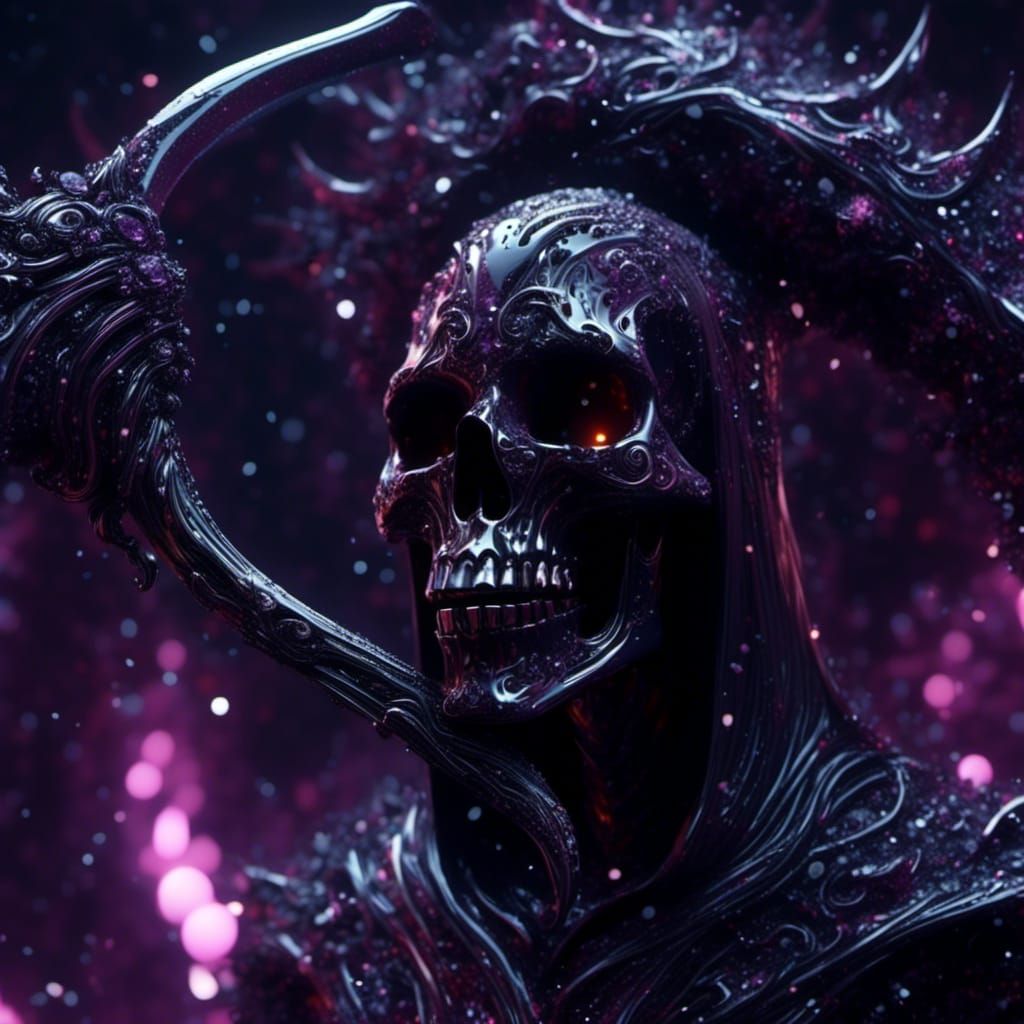 Gothic Grim Reaper with Sparkling Scythe in Fantasy Style