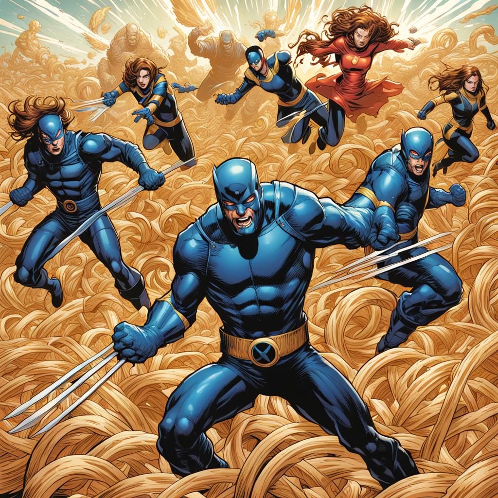 X-Men Pasta Attack in Comic Book Style