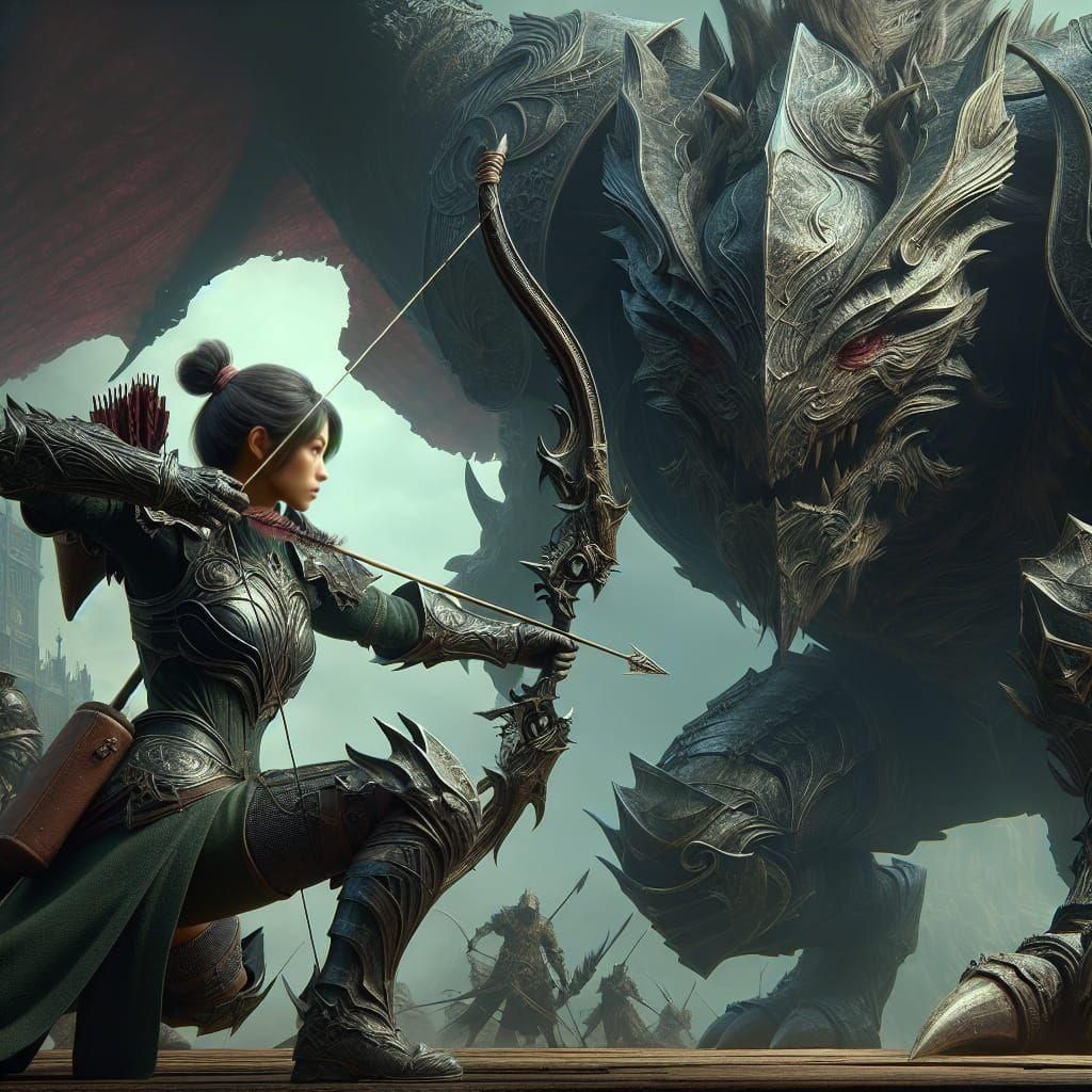 Epic Hunter Faces Behemoth: Fantasy Concept Art