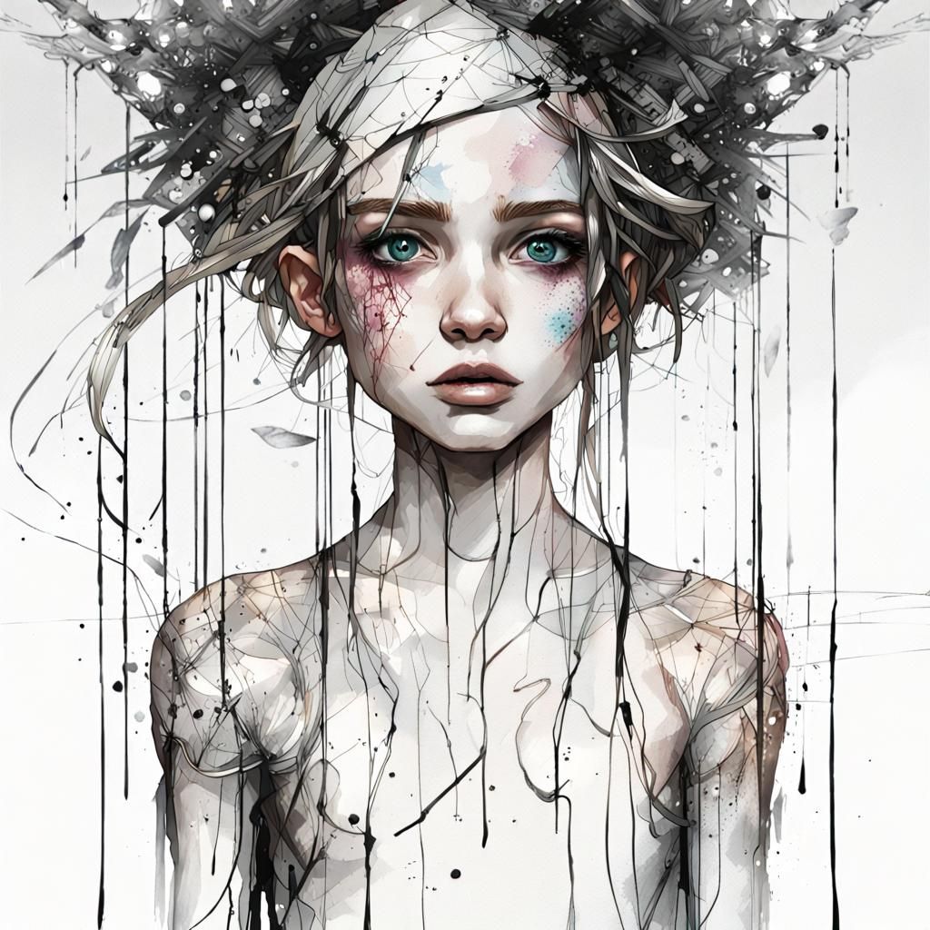 Detailed Line Art Portrait of Girl