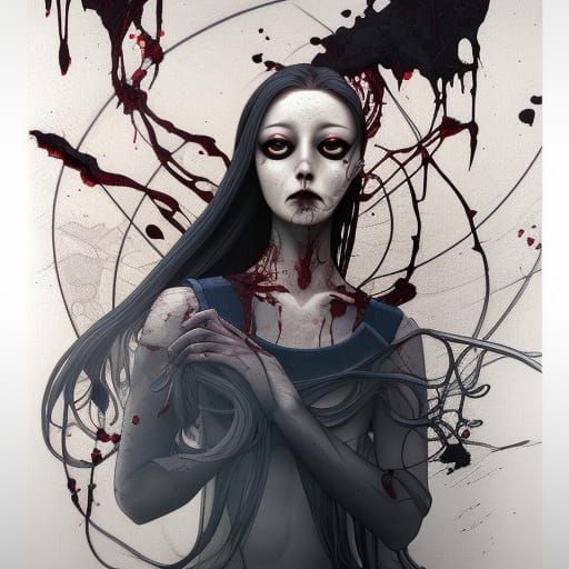 Creepy Girl in Junji Ito Style, Detailed 8K Art
