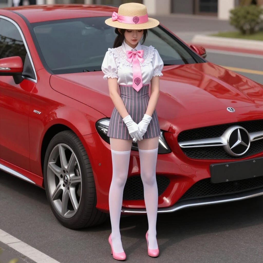 Diamond Academy Student Poses by Red Mercedes