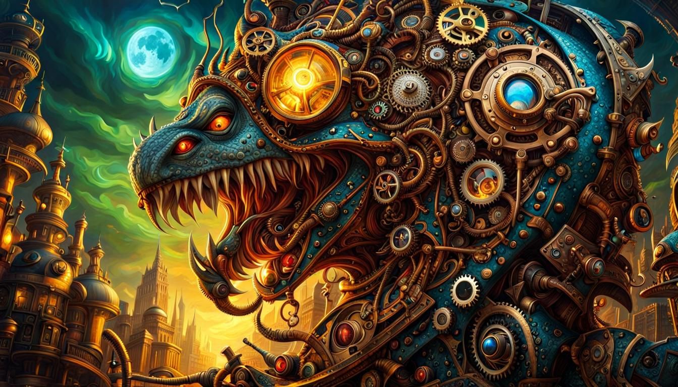 Abstract Steampunk Monster with Vibrant Colors