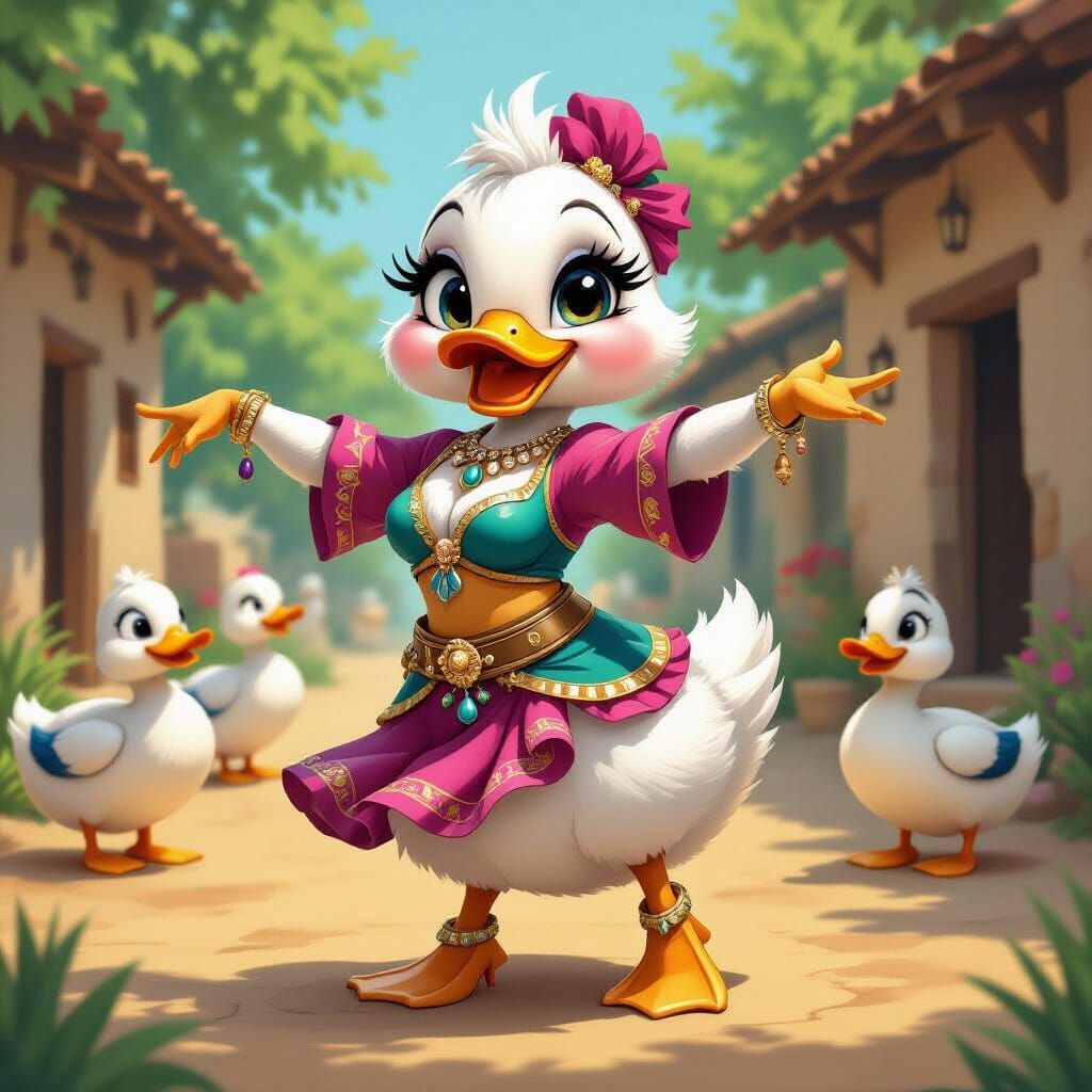 Duck Belly Dancing in a Whimsical Village