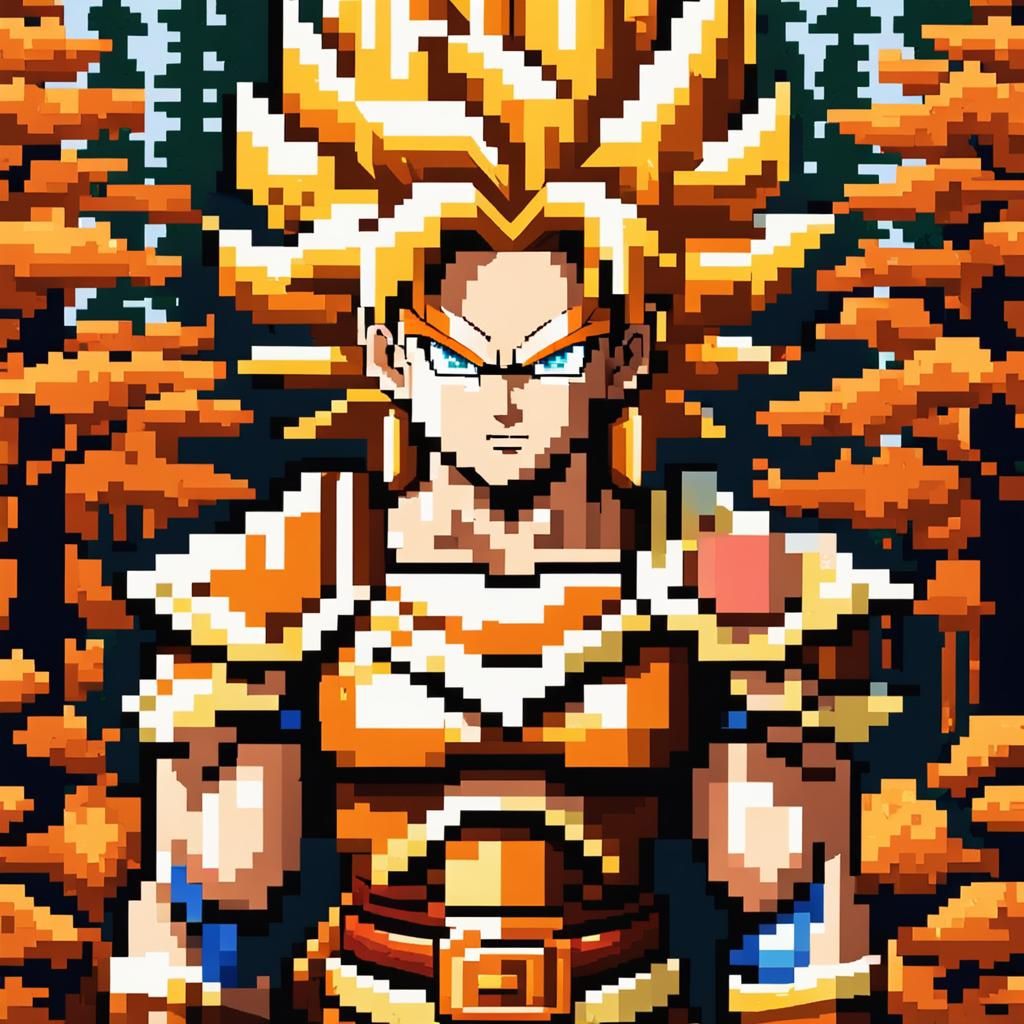 Pixel Art Super Saiyan in 16-bit RPG Style
