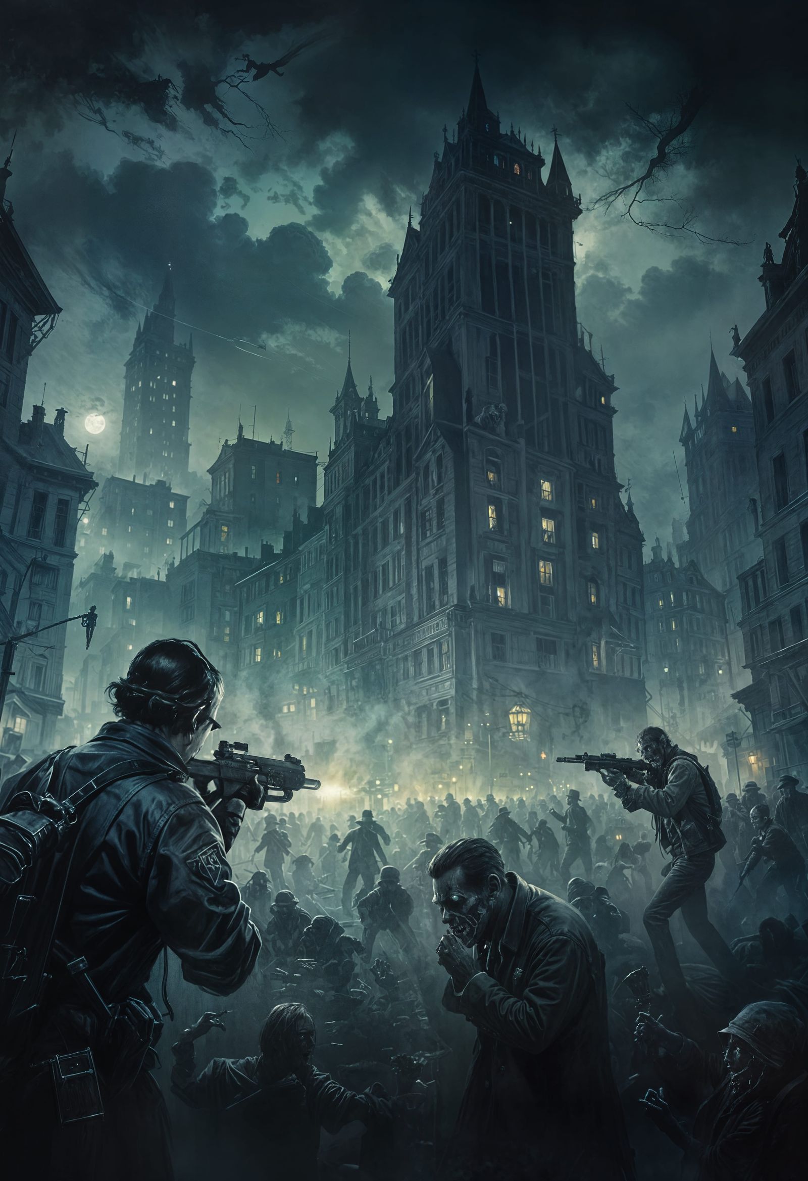 Noir Zombie Horror Painting: Night of Secrets