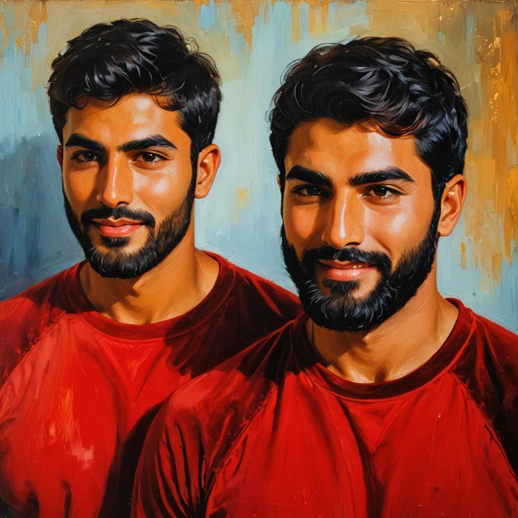 Handsome Men in Red Velvet, Oil Painting