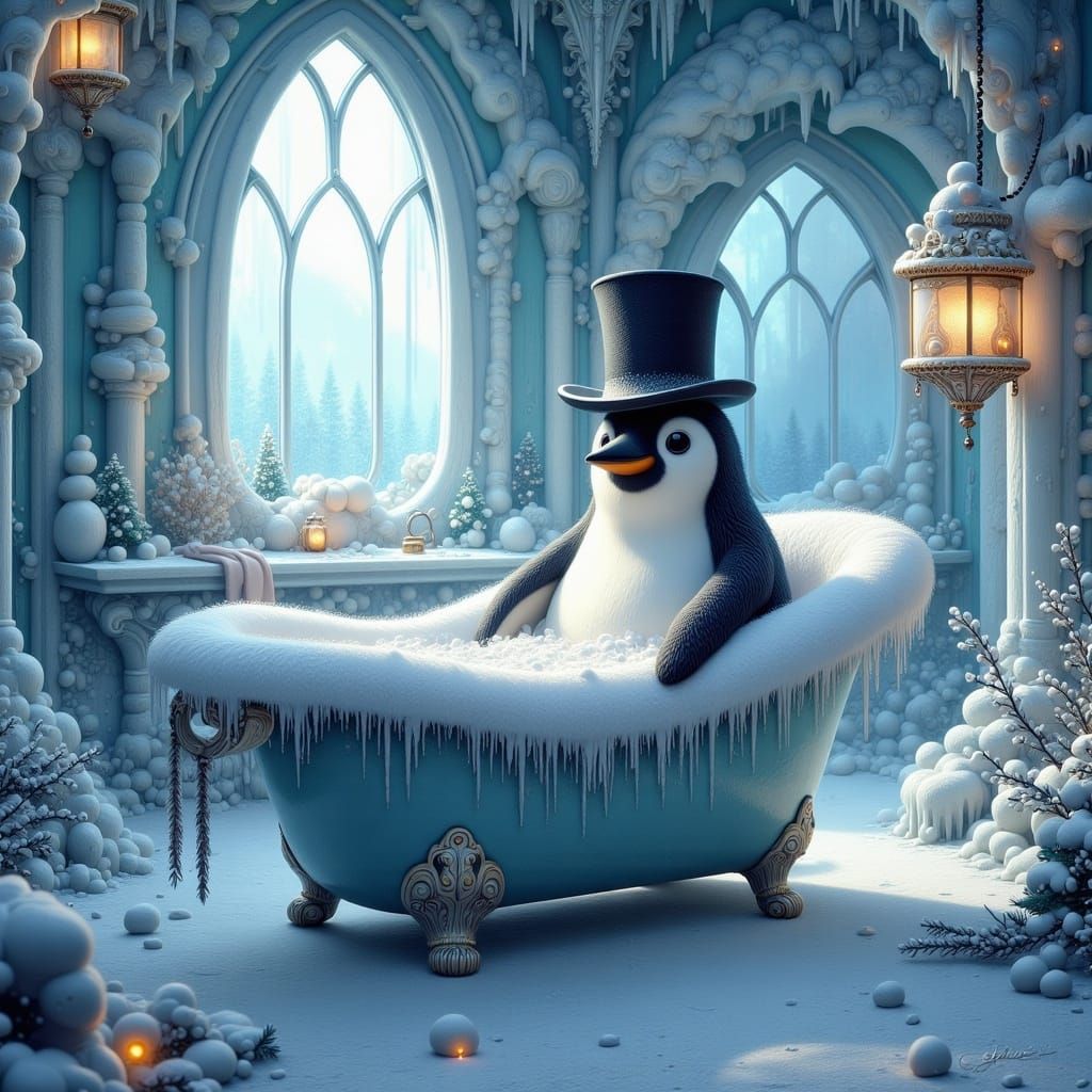 Penguin Royalty in Icy Wonderland