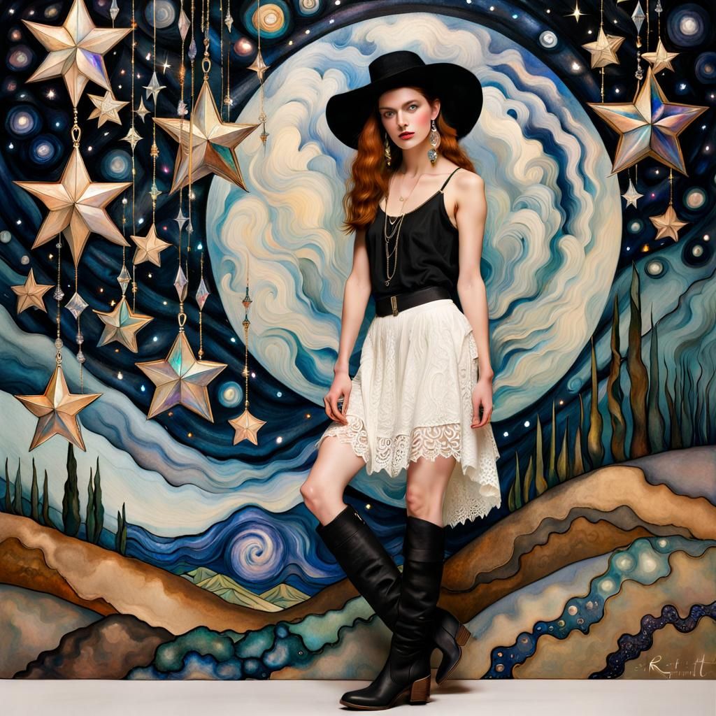 Cosmic Angel in Watercolor Style with Western Flair