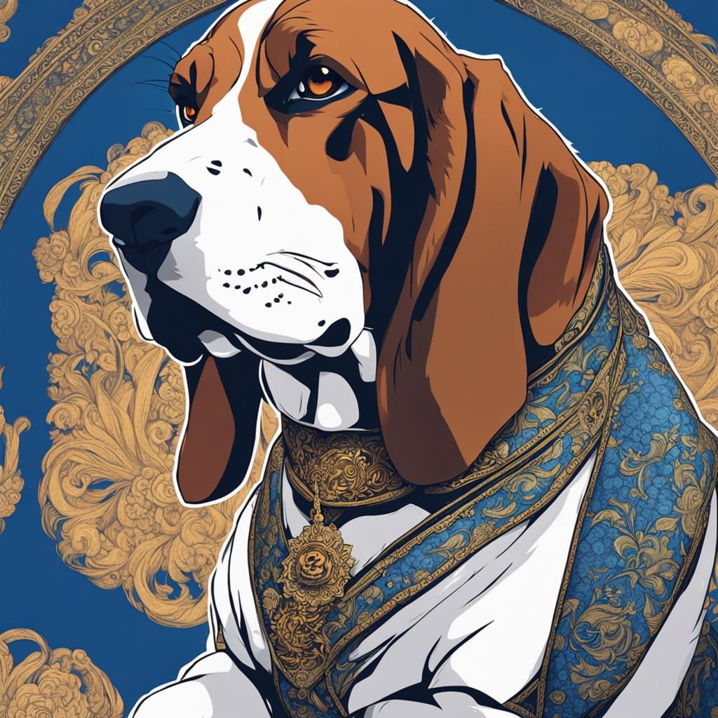 Anime Basset Hound in Royal Portrait