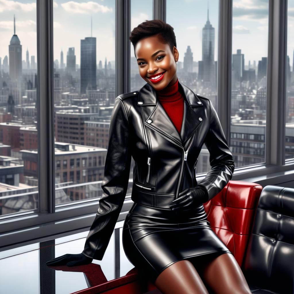 Chic CEO in Penthouse Office, Hyper-Realistic Sci-Fi Art