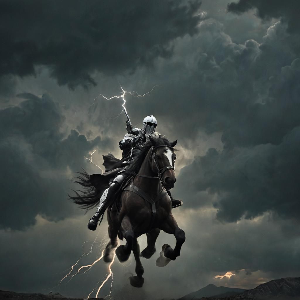 Armored Knight on Flying Horse in Storm
