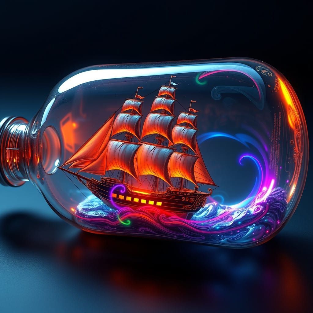 Majestic Sailing Ship in Enchanted Glass Bottle